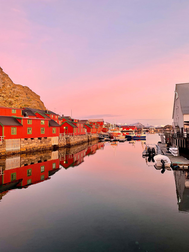 Stamsund in the sun set. 