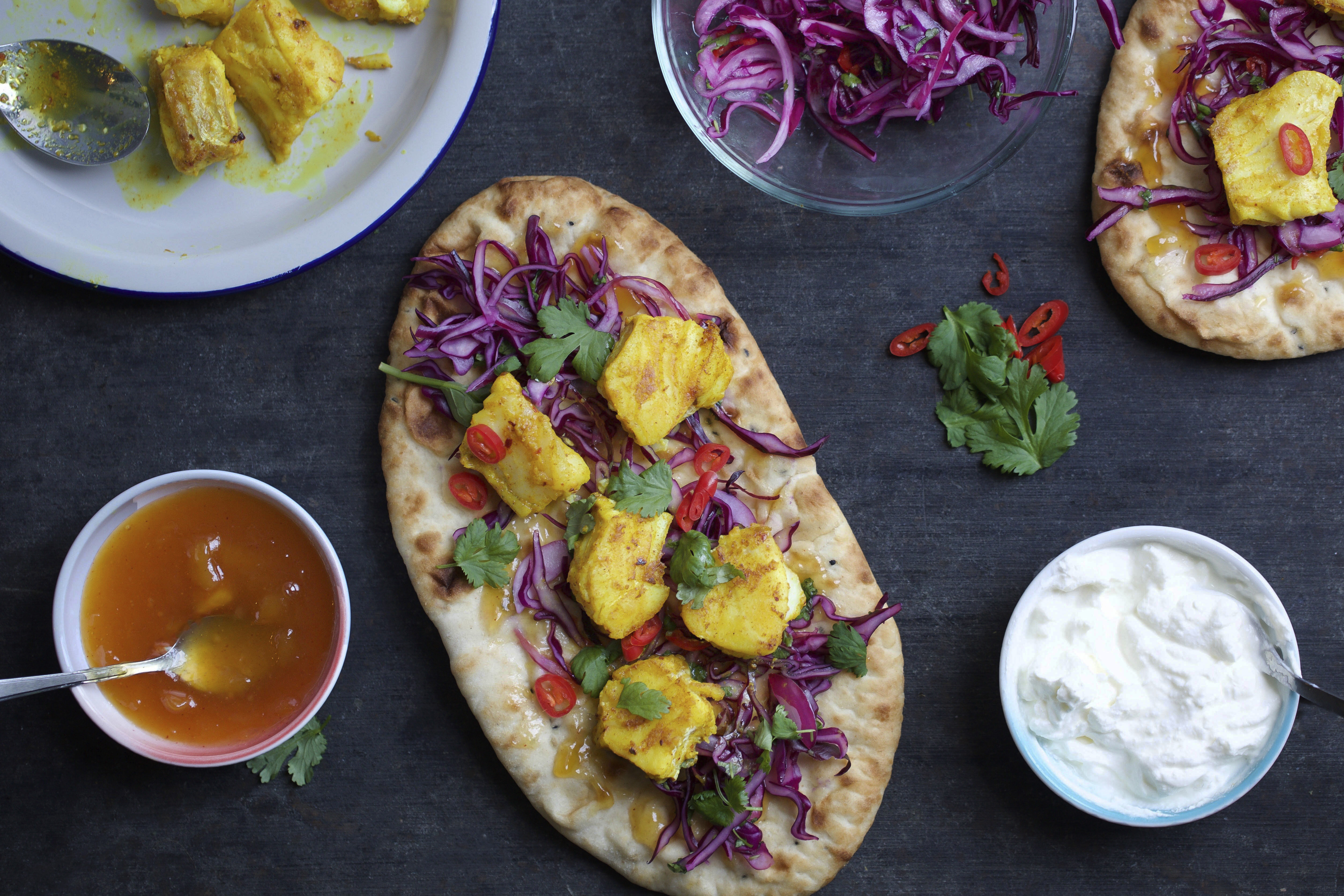 Karristekt torsk på nanbrød